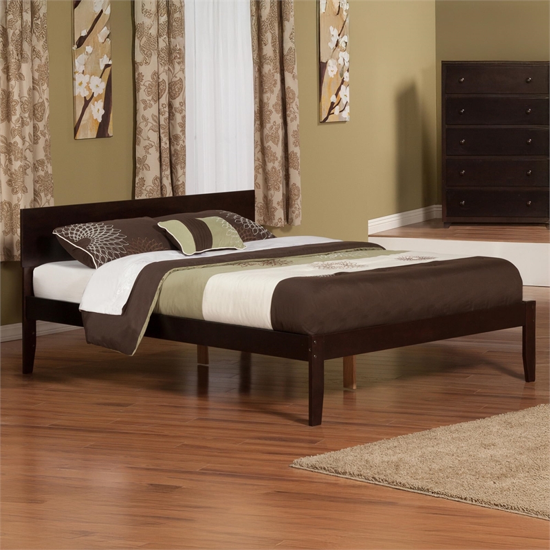 Leo & Lacey King Wood Platform Bed with Modern Panel Headboard in Espresso