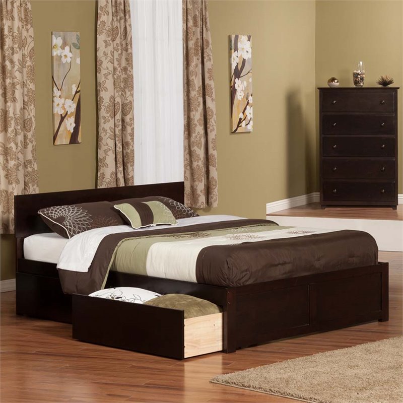 Leo & Lacey King Wood Platform Bed with Footboard & Storage Drawers in Espresso