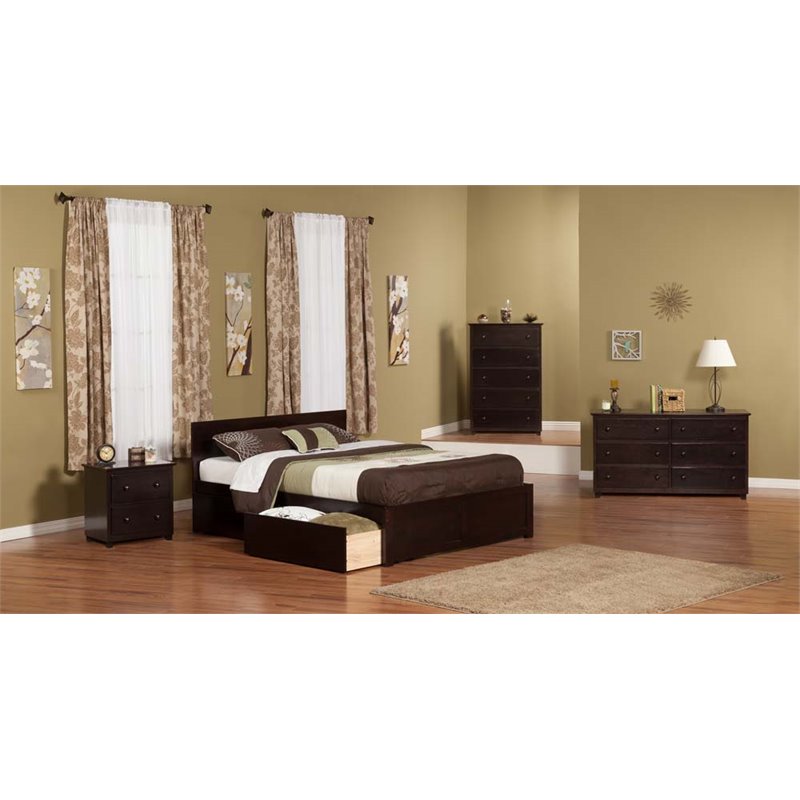 Leo & Lacey King Wood Platform Bed with Footboard & Storage Drawers in Espresso