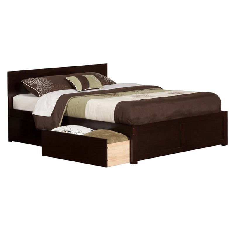 Leo & Lacey King Wood Platform Bed with Footboard & Storage Drawers in Espresso