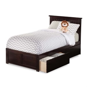 Leo & Lacey Twin XL Wood Platform Bed with Footboard and Drawers in Espresso
