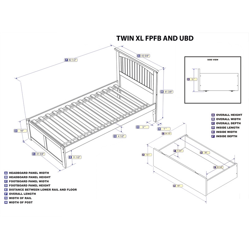 Leo & Lacey Twin XL Wood Platform Bed with Footboard & Storage Drawers in White