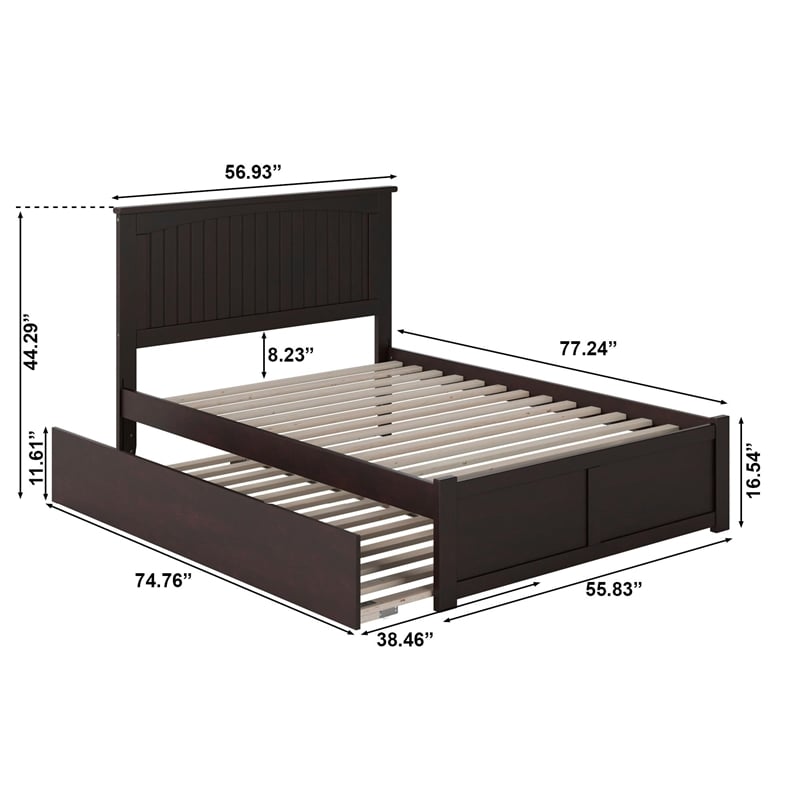 Leo & Lacey Full Wood Platform Bed with Footboard and Twin Trundle in Espresso