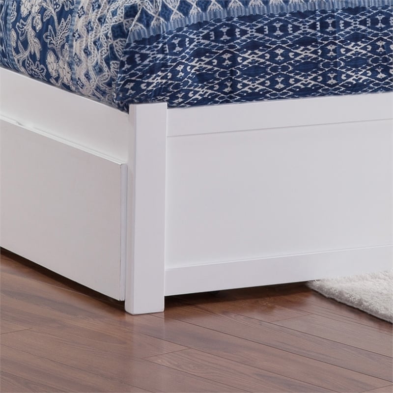 Leo & Lacey Full Wood Platform Bed with Footboard and Twin Trundle in White