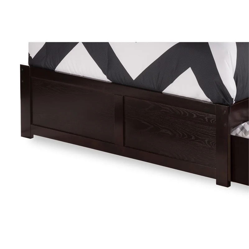 Leo & Lacey Full Wood Platform Bed with Footboard & Storage Drawers in Espresso