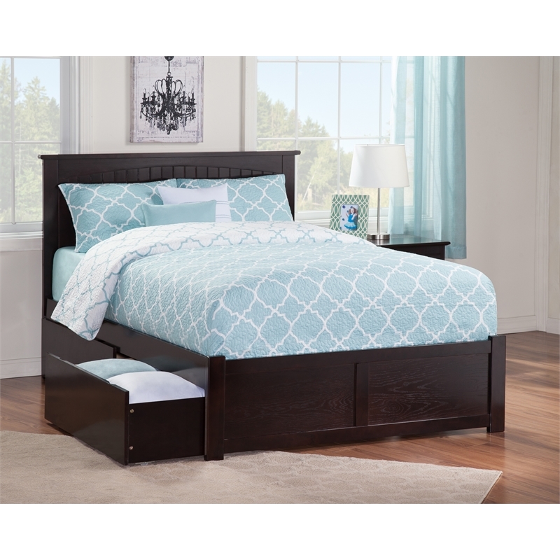 Leo & Lacey Full Wood Platform Bed with Footboard & Storage Drawers in Espresso