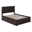 Leo & Lacey Full Wood Platform Bed with Footboard & Storage Drawers in Espresso