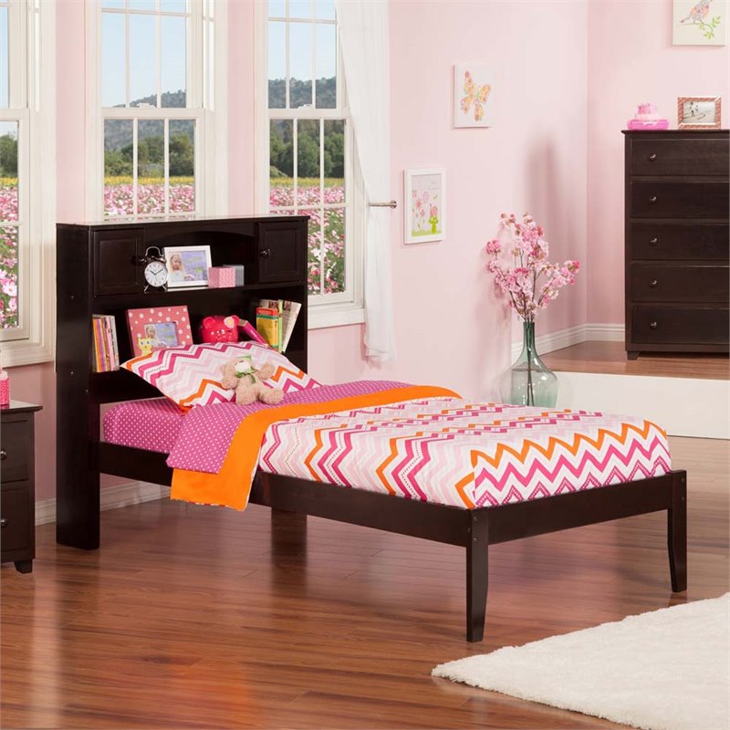 Leo & Lacey Twin XL Solid Wood Platform Bookcase Bed in Espresso