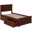 Leo & Lacey Twin XL Platform Bed with Footboard & Storage Drawers in Walnut