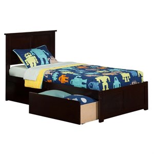 Leo & Lacey Twin Wood Platform Bed with Footboard & Storage Drawers in Espresso