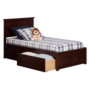 Leo & Lacey Twin Wood Platform Bed with Footboard & Storage Drawers in Walnut