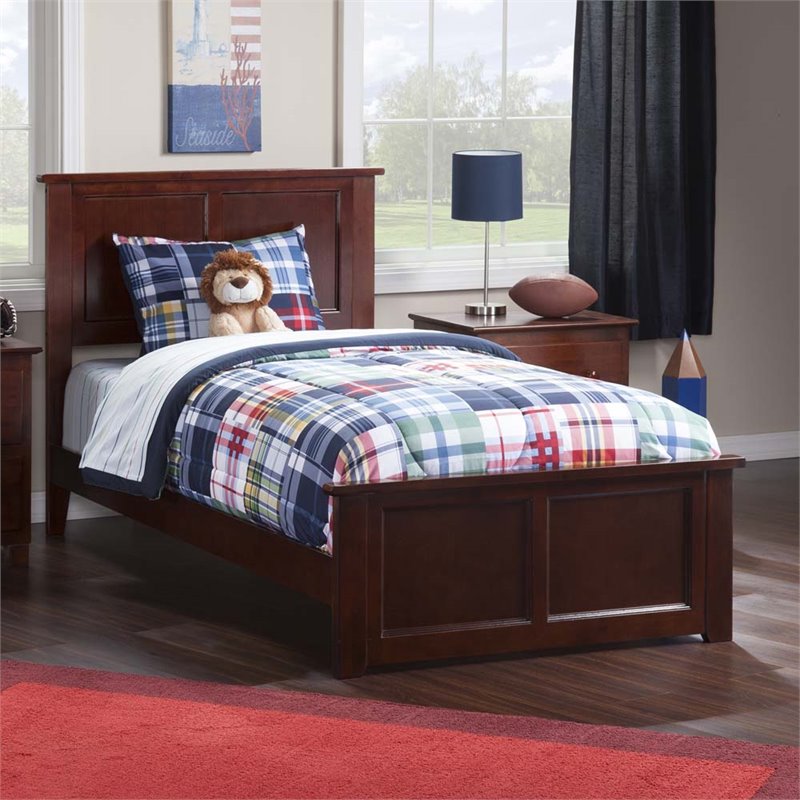 Leo & Lacey Twin Wood Foundation Bed with Matching Footboard in Walnut