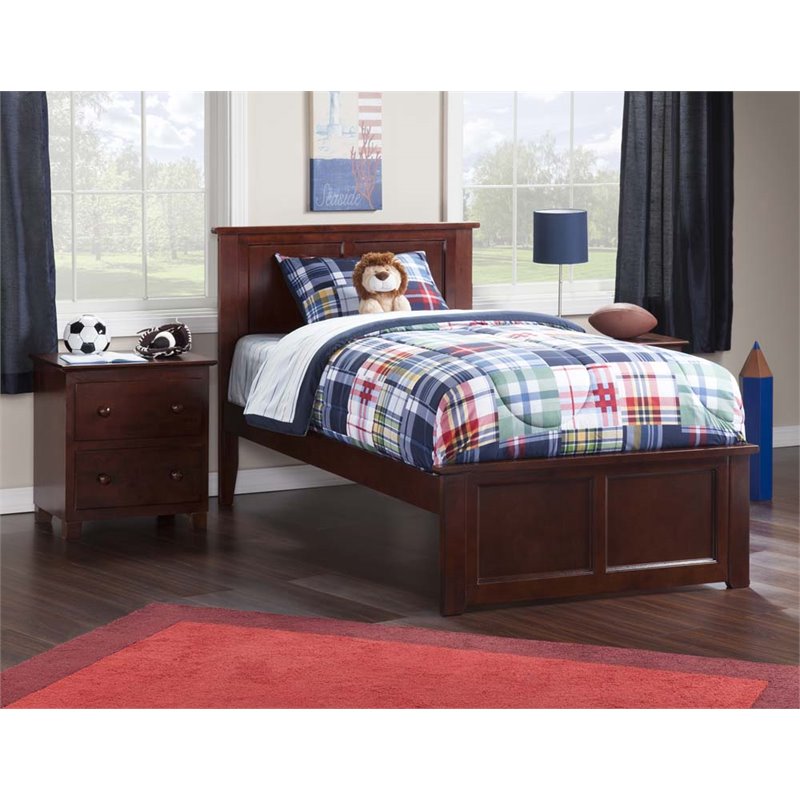 Leo & Lacey Twin Wood Foundation Bed with Matching Footboard in Walnut