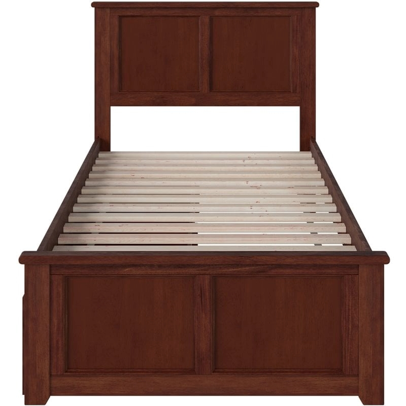 Leo & Lacey Twin Platform Bed with Matching Footboard & Storage Drawers - Walnut