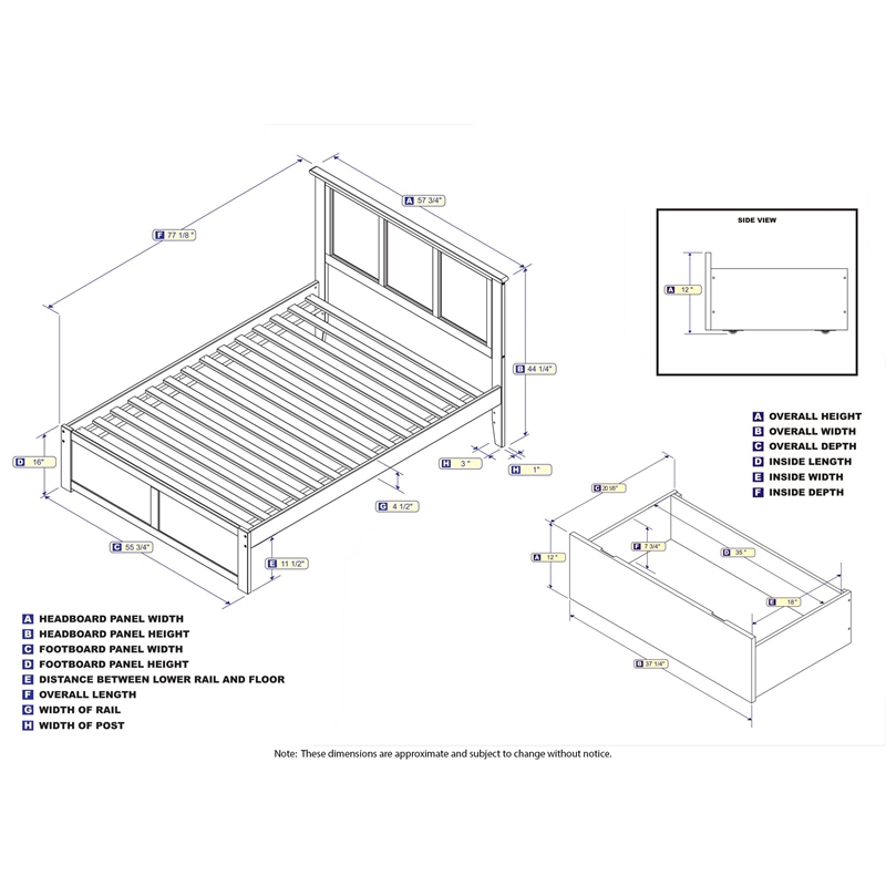Leo & Lacey Full Wood Platform Bed with Footboard and Storage Drawers in White