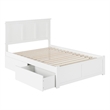 Leo & Lacey Full Wood Platform Bed with Footboard and Storage Drawers in White