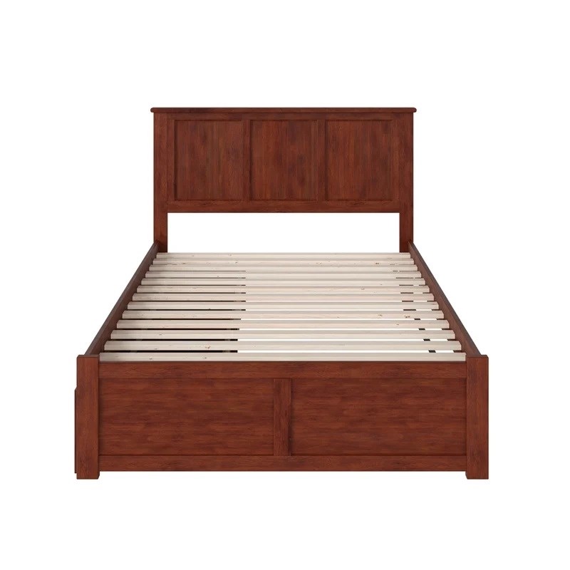 Leo & Lacey Full Wood Platform Bed with Footboard and Storage Drawers in Walnut