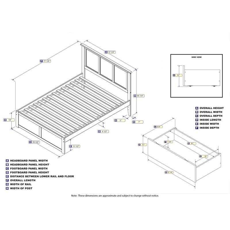 Leo & Lacey Full Wood Platform Bed with Footboard and Storage Drawers in Walnut