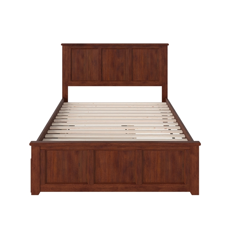 Leo & Lacey Full Platform Bed with Footboard and Twin Trundle in Walnut