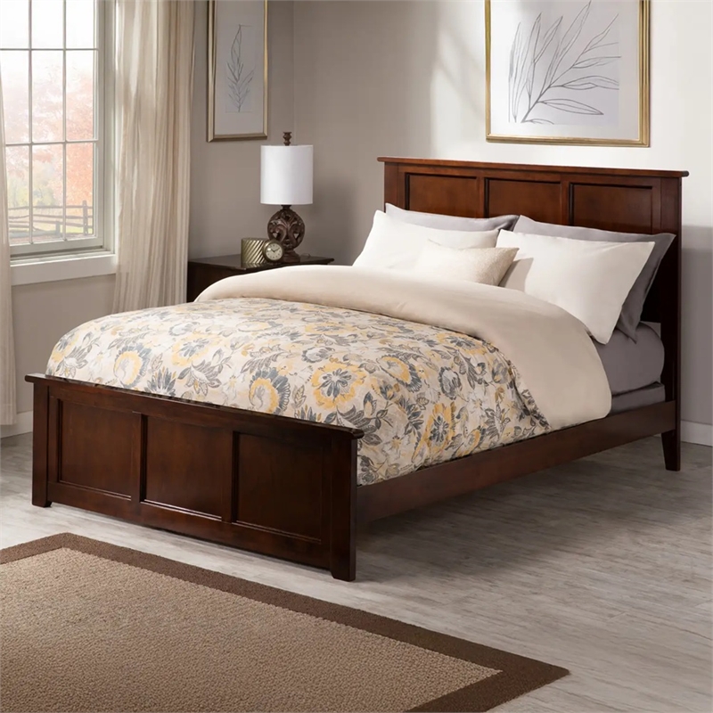 Leo & Lacey Full Wood Foundation Bed with Matching Footboard in Walnut