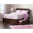 Leo & Lacey Queen Wood Platform Bed with Footboard and Storage Drawers in Walnut