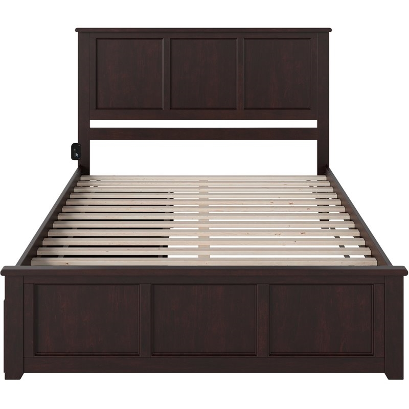 Leo & Lacey Queen Platform Bed with Footboard & Storage Drawers in Espresso