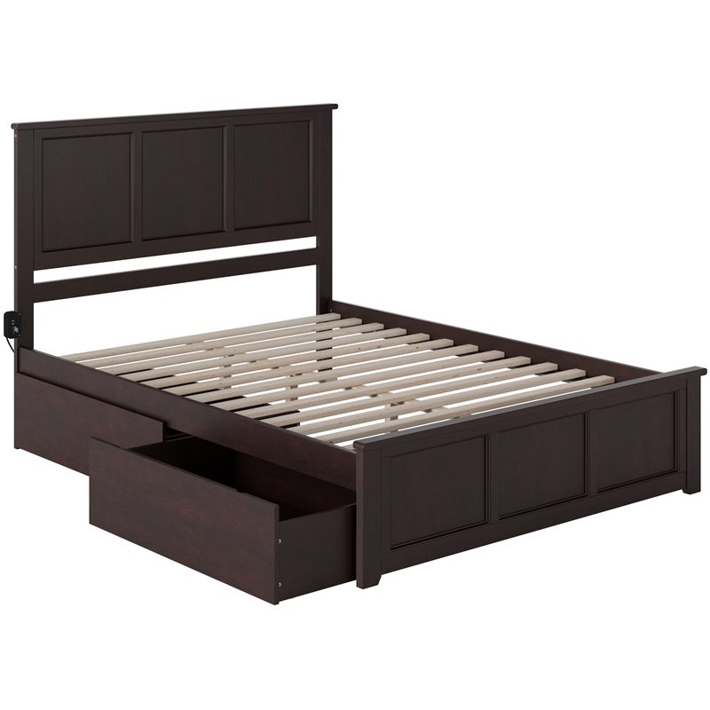 Leo & Lacey Queen Platform Bed with Footboard & Storage Drawers in Espresso
