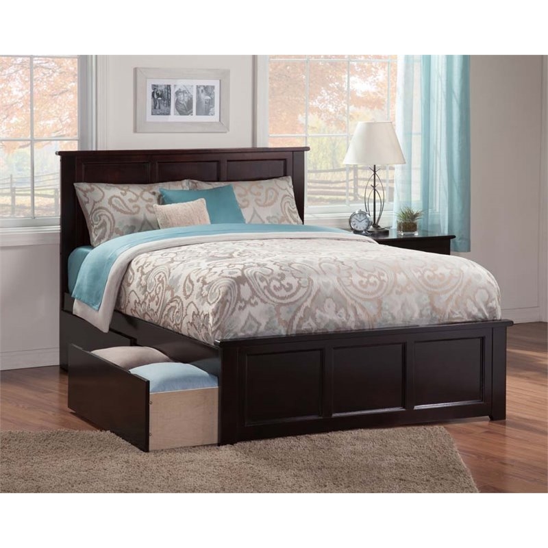 Leo & Lacey Queen Platform Bed with Footboard & Storage Drawers in Espresso