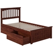 Leo & Lacey Twin XL Platform Bed with Footboard & Storage Drawers in Walnut