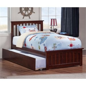 Leo & Lacey Twin Platform Bed with Matching Footboard & Twin Trundle in Walnut