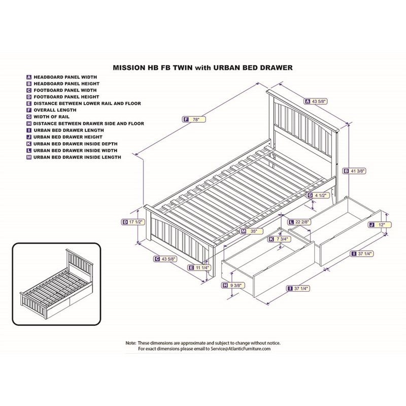 Leo & Lacey Twin Platform Bed with Matching Footboard & Storage Drawers - Walnut