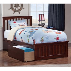 Leo & Lacey Twin Platform Bed with Matching Footboard & Storage Drawers - Walnut