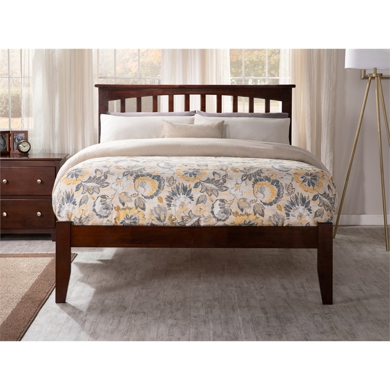 Leo & Lacey Contemporary Full Solid Wood Platform Bed in Walnut