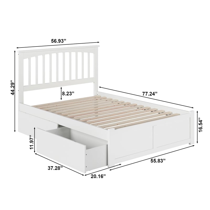Leo & Lacey Full Wood Platform Bed with Footboard and Storage Drawers in White