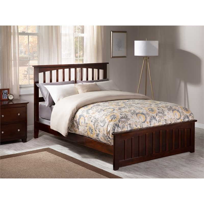 Leo & Lacey Full Wood Foundation Bed with Matching Footboard in Walnut