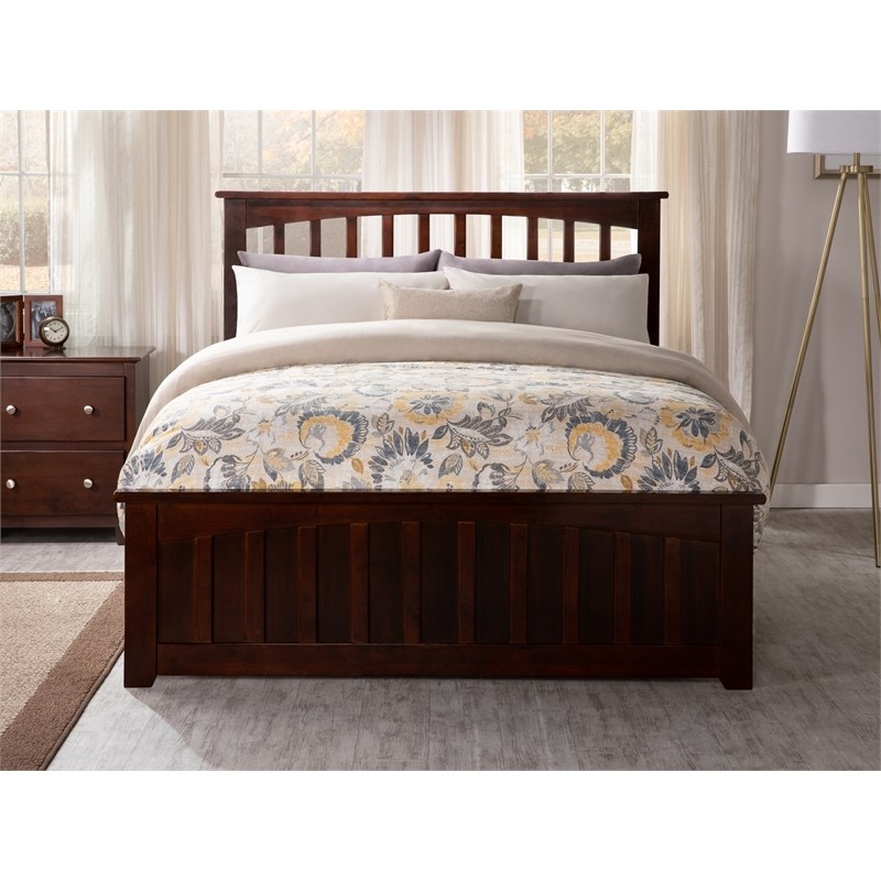Leo & Lacey Full Wood Foundation Bed with Matching Footboard in Walnut