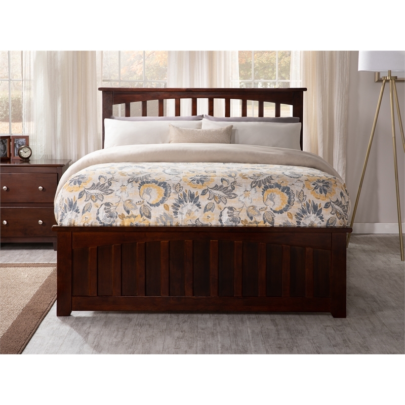 Leo & Lacey Full Platform Bed with Matching Footboard & Storage Drawers - Walnut