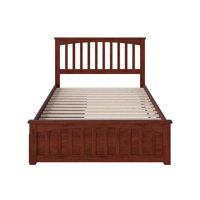 Leo & Lacey Full Platform Bed with Matching Footboard & Storage Drawers - Walnut