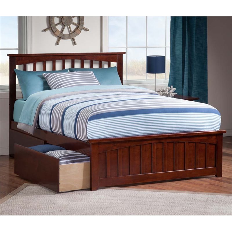 Leo & Lacey Full Platform Bed with Matching Footboard & Storage Drawers - Walnut