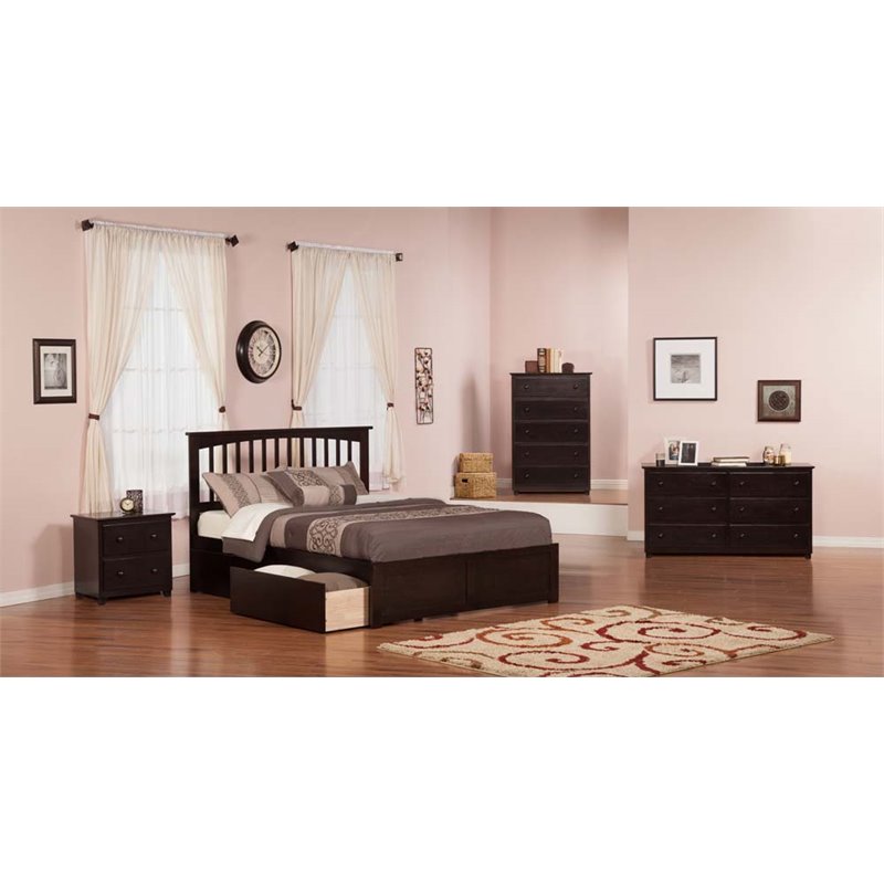 Leo & Lacey Queen Wood Platform Bed with Footboard & Storage Drawers in Espresso