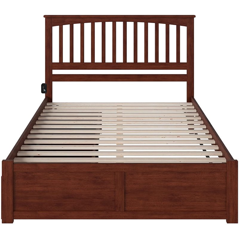 Leo & Lacey Queen Wood Platform Bed with Footboard and Storage Drawers in Walnut