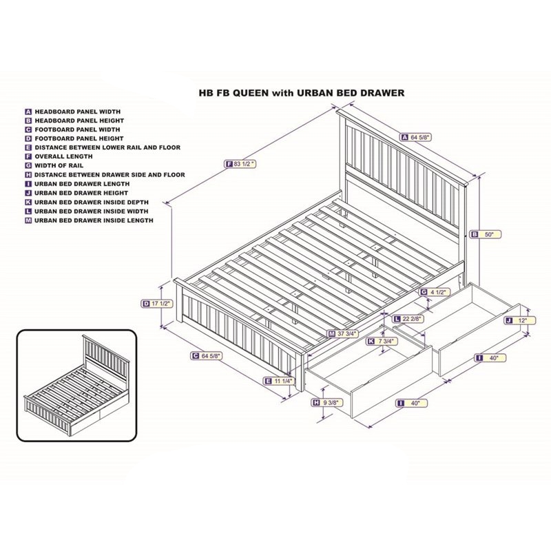 Leo & Lacey Queen Platform Bed with Footboard & Storage Drawers in Walnut