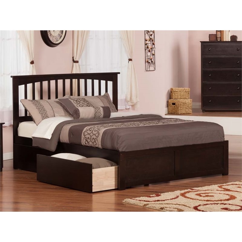 Leo & Lacey King Wood Platform Bed with Footboard & Storage Drawers in Espresso