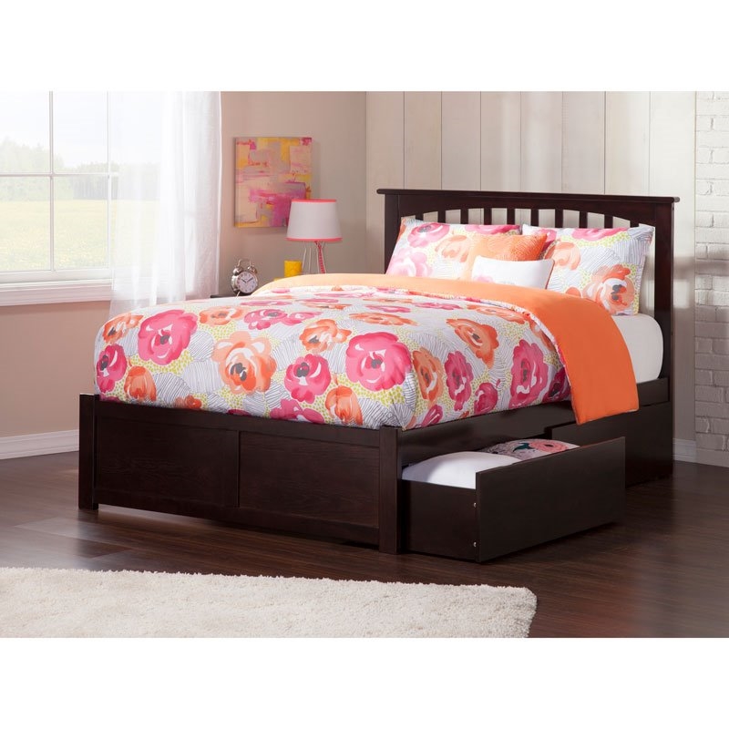 Leo & Lacey King Wood Platform Bed with Footboard & Storage Drawers in Espresso