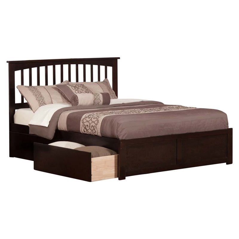Leo & Lacey King Wood Platform Bed with Footboard & Storage Drawers in Espresso