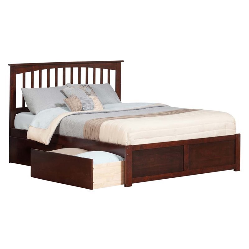 Leo & Lacey King Wood Platform Bed with Footboard & Storage Drawers in Walnut