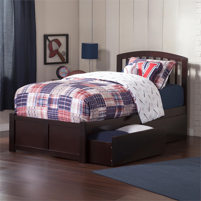 Leo & Lacey Twin XL Platform Bed with Footboard & Storage Drawers in Espresso