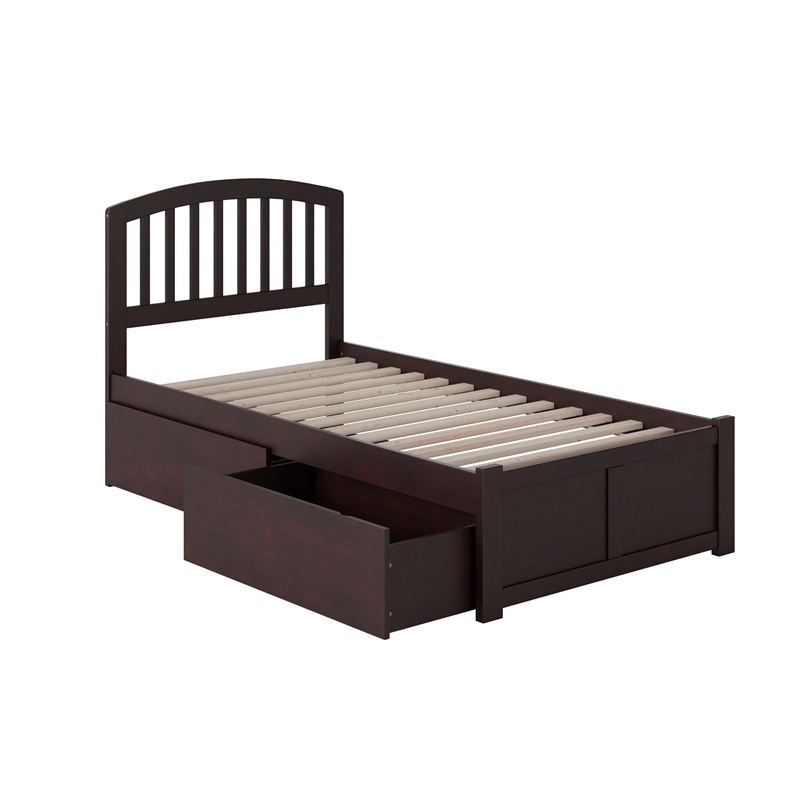 Leo & Lacey Twin XL Platform Bed with Footboard & Storage Drawers in Espresso