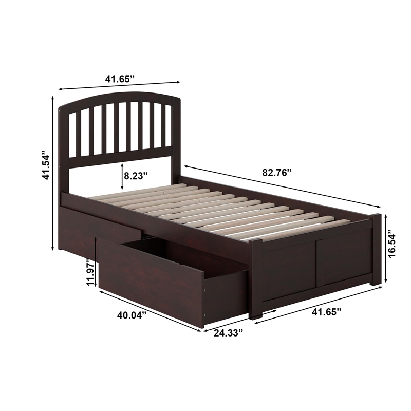Leo & Lacey Twin XL Platform Bed with Footboard & Storage Drawers in Espresso