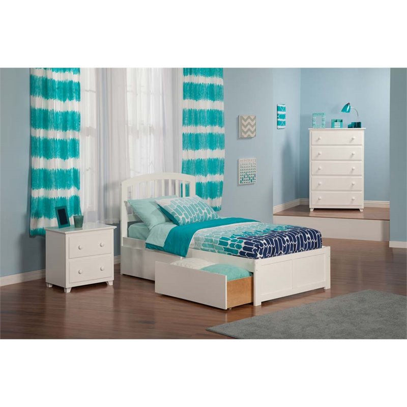 Leo & Lacey Twin XL Wood Platform Bed with Footboard & Storage Drawers in White